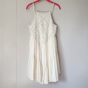 American Eagle Boho Cottage Ruffle Cream Eyelet Vintage Dress Sz Small